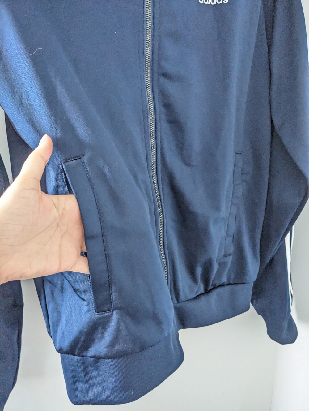 Adidas Women's Navy & White Three-Stripe Track Jacket - Size Small To Medium - Picture 4 of 7